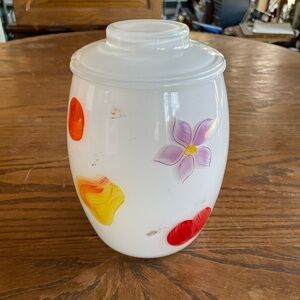 Mid Century Floral White Glass Cookie Jar